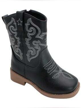Boys Black Western Embroidered Mid-Calf Boot